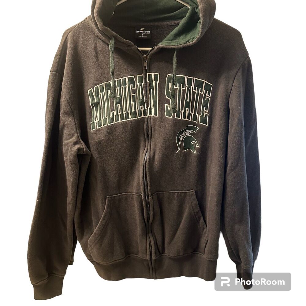 Colosseum Michigan State Univ Spartans Jacket Hoodie Men's Small Full Zip Gray